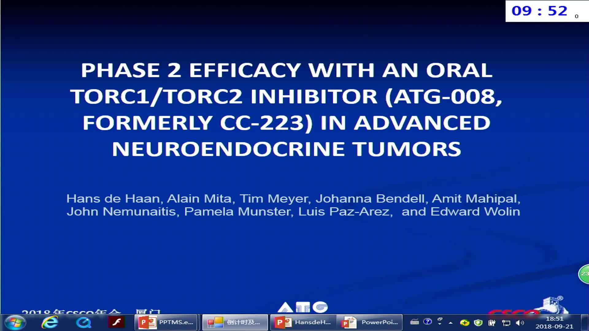 Phase 2 efficacy with an oral TORC1/TORC2 inhibitor (ATG-008, formerly CC-223) in advanced neuroendocrine tumors (NET)